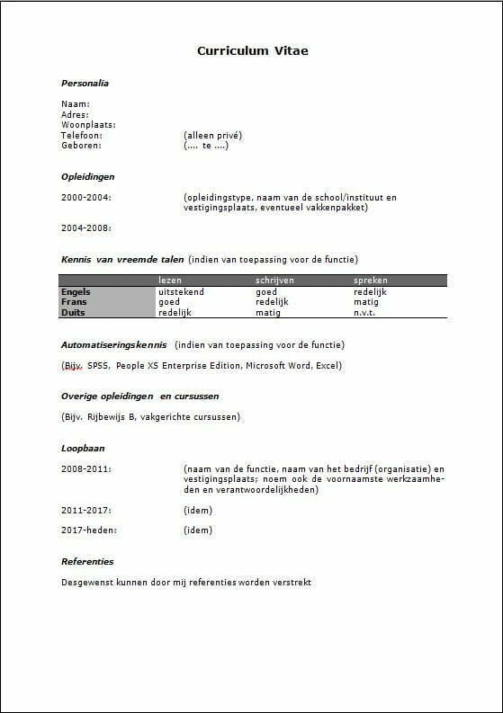voorbeeld cv (curriculum vitae)